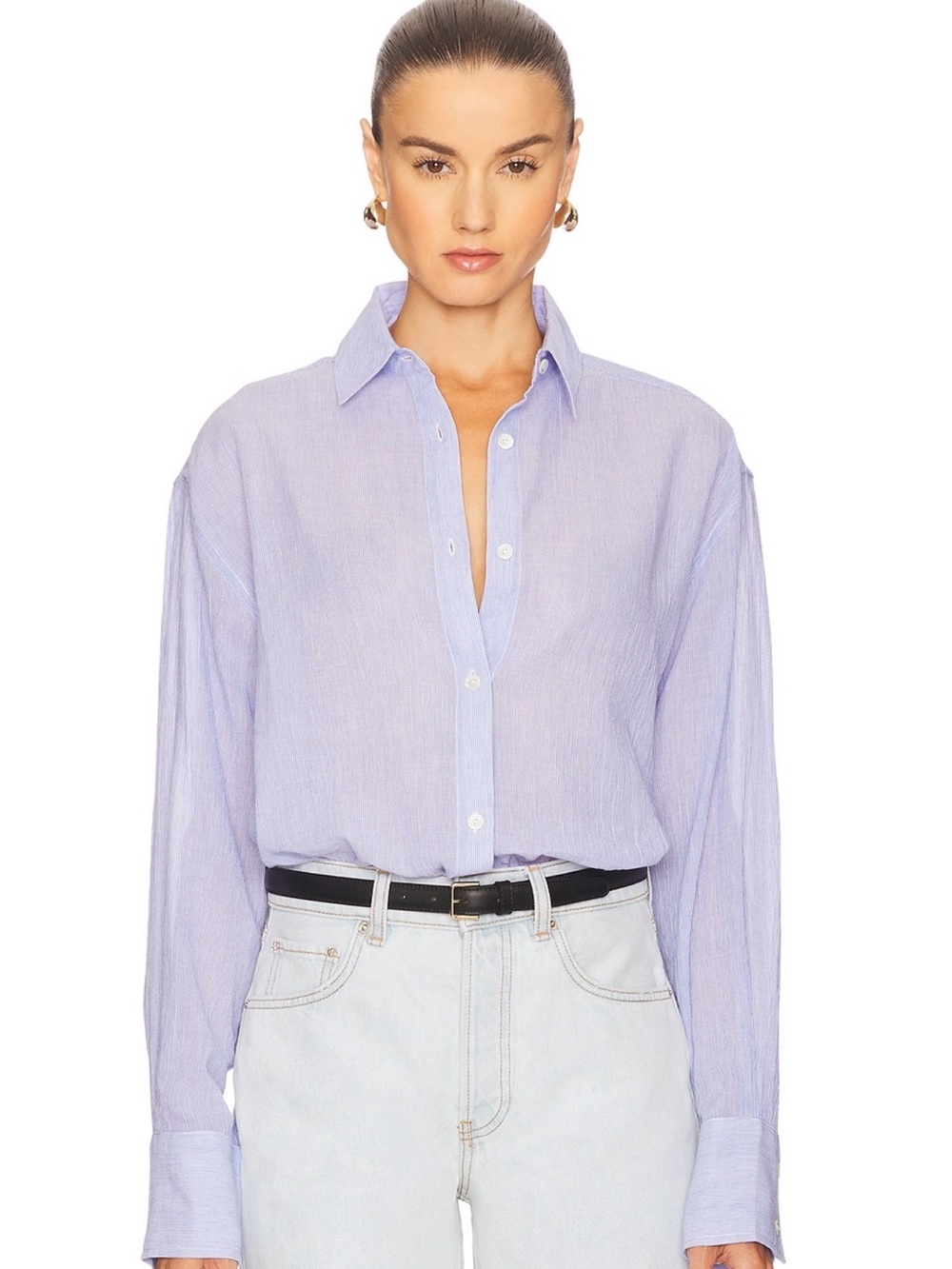 Anine Bing Plaza Shirt – Blue & White Mini Stripe | Size S